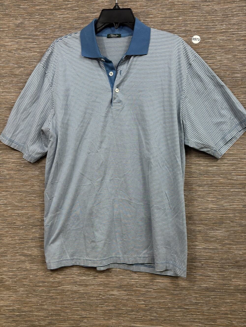 Marbas Polo Shirt Mens Large Blue Stripe Filo Di Scozia Italy Cotton Knit
